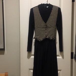 Miss Dorby Vintage attached Black Knit top w/ vest to Maxi length dress size 14